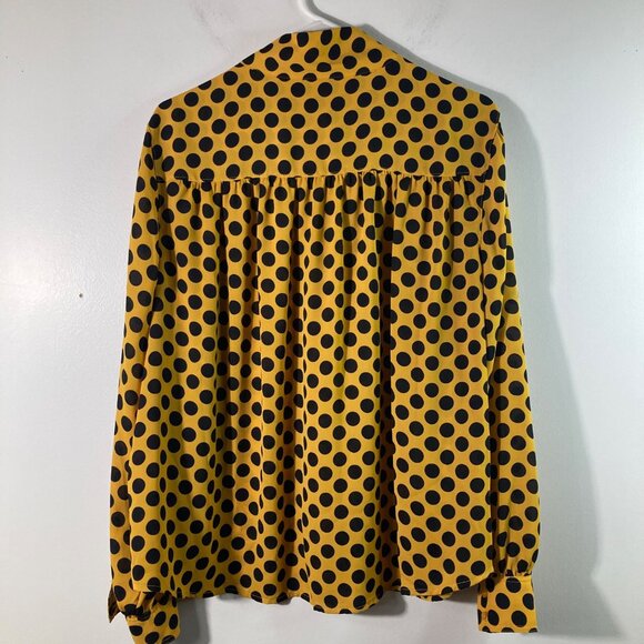Womens Worthington V Neck Tie Polka Dot Blouse Gold Black XL Polyester‎ - Picture 2 of 11